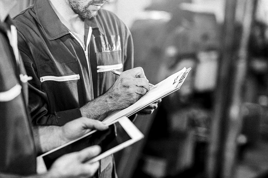 Workers using tablets