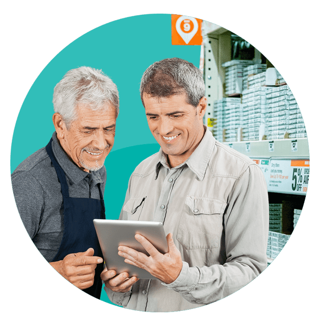 rep store worker and home improvement shelf phone